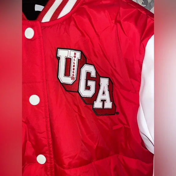 Women's WEAR by Erin Andrews Red Georgia Bulldogs Varsity Puffer Jacket Sz S New - Picture 5 of 10